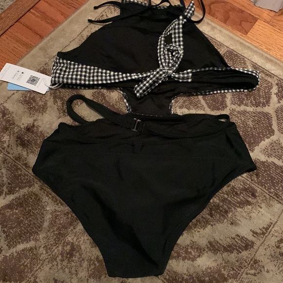 Cupshe Swim Cupshe Gingham And Black One Piece Nwt Poshmark